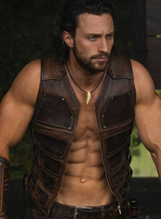 Aaron Taylor-Johnson Kraven the Hunter Brown Leather Vest