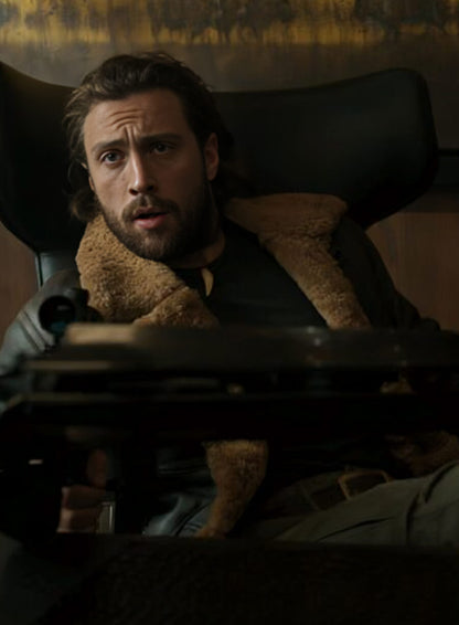 Aaron Taylor-Johnson Kraven the Hunter Brown Shearling Jacket