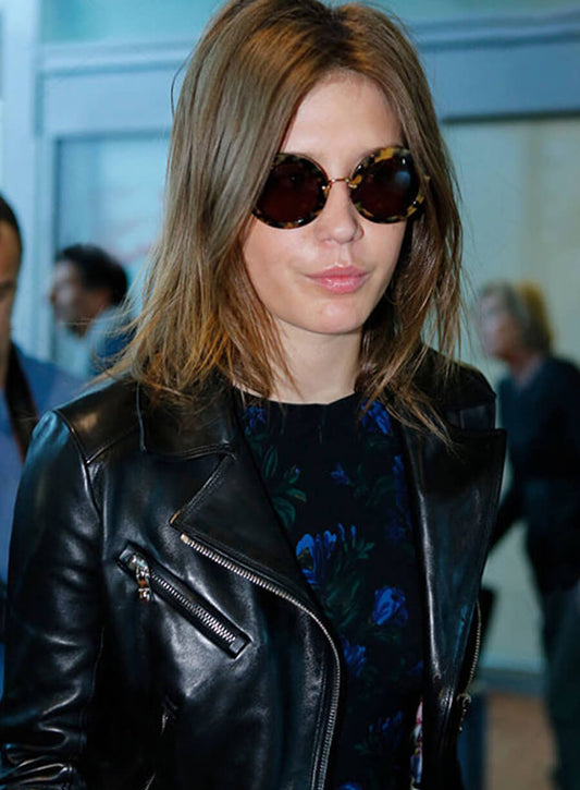 Adele Exarchopoulos black Leather Jacket