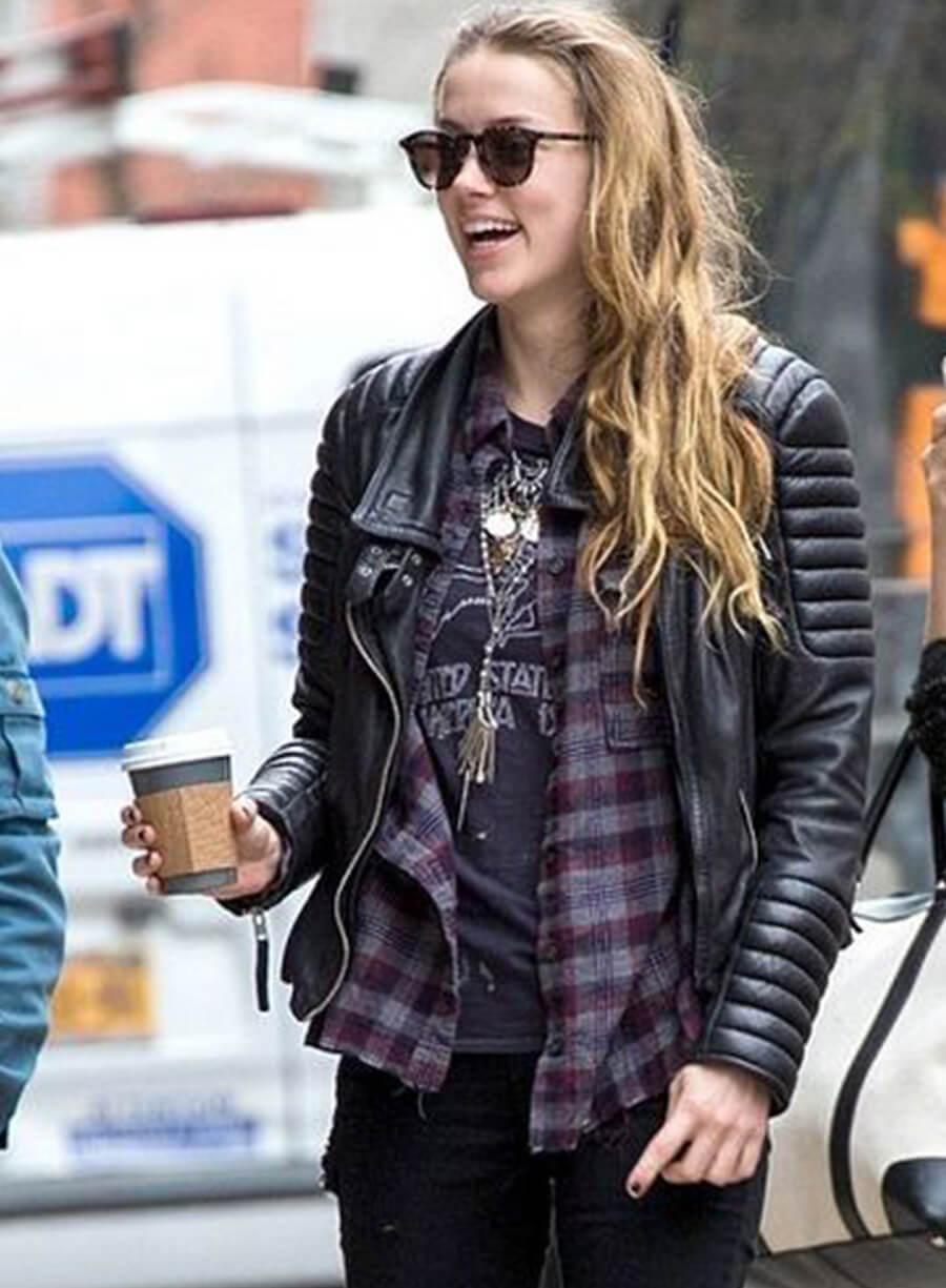 Amber Heard Black Quilted Leather Jacket