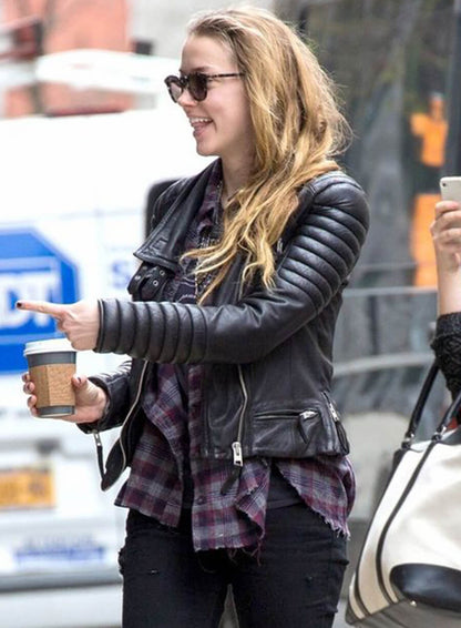 Amber Heard Black Quilted Leather Jacket