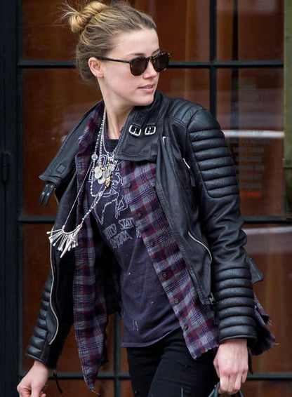 Amber Heard Black Quilted Leather Jacket