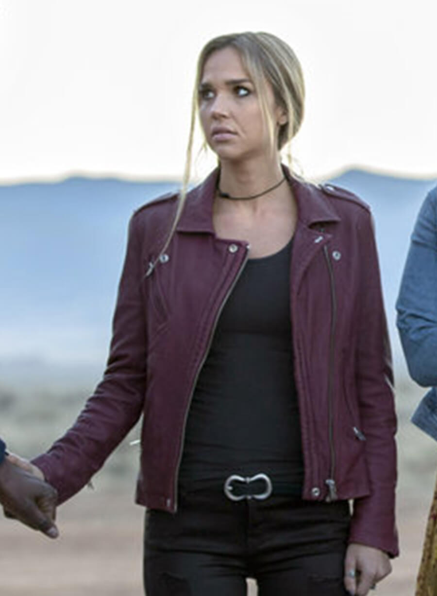 Arielle Kebbel Midnight Texas Maroon Leather Biker Jacket