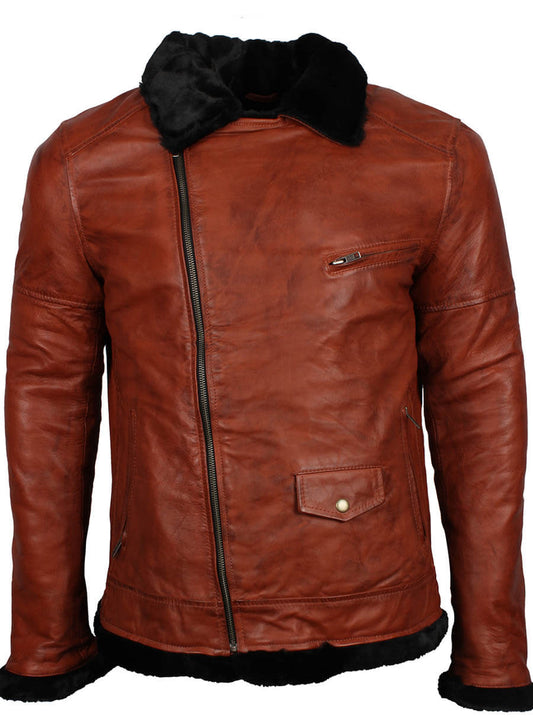 B3 Black Fur Brown Leather Jacket