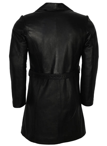  Black Leather Mens Trench Coat