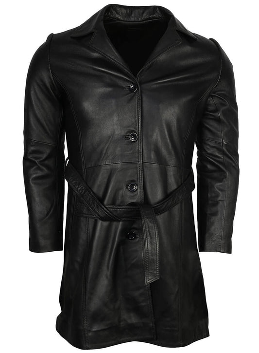 Black Leather Mens Trench Coat
