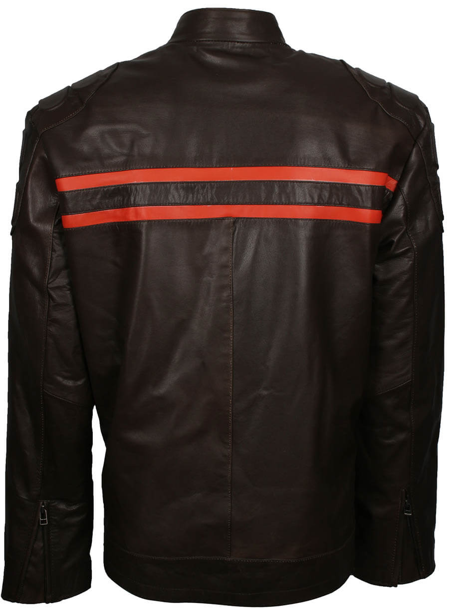 Black Men Leather Red Stripe Jacket
