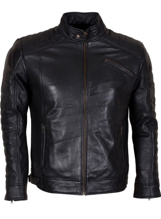 Black Padded Man Fashion Biker Jacket