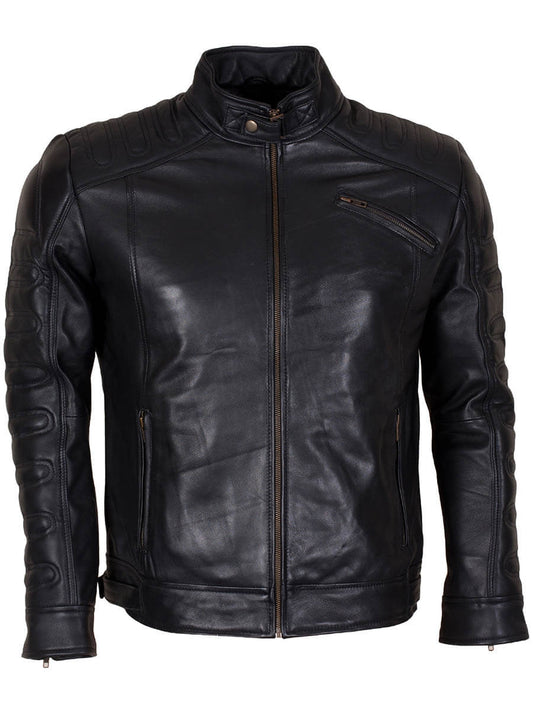 Black Padded Mens Leather Jacket