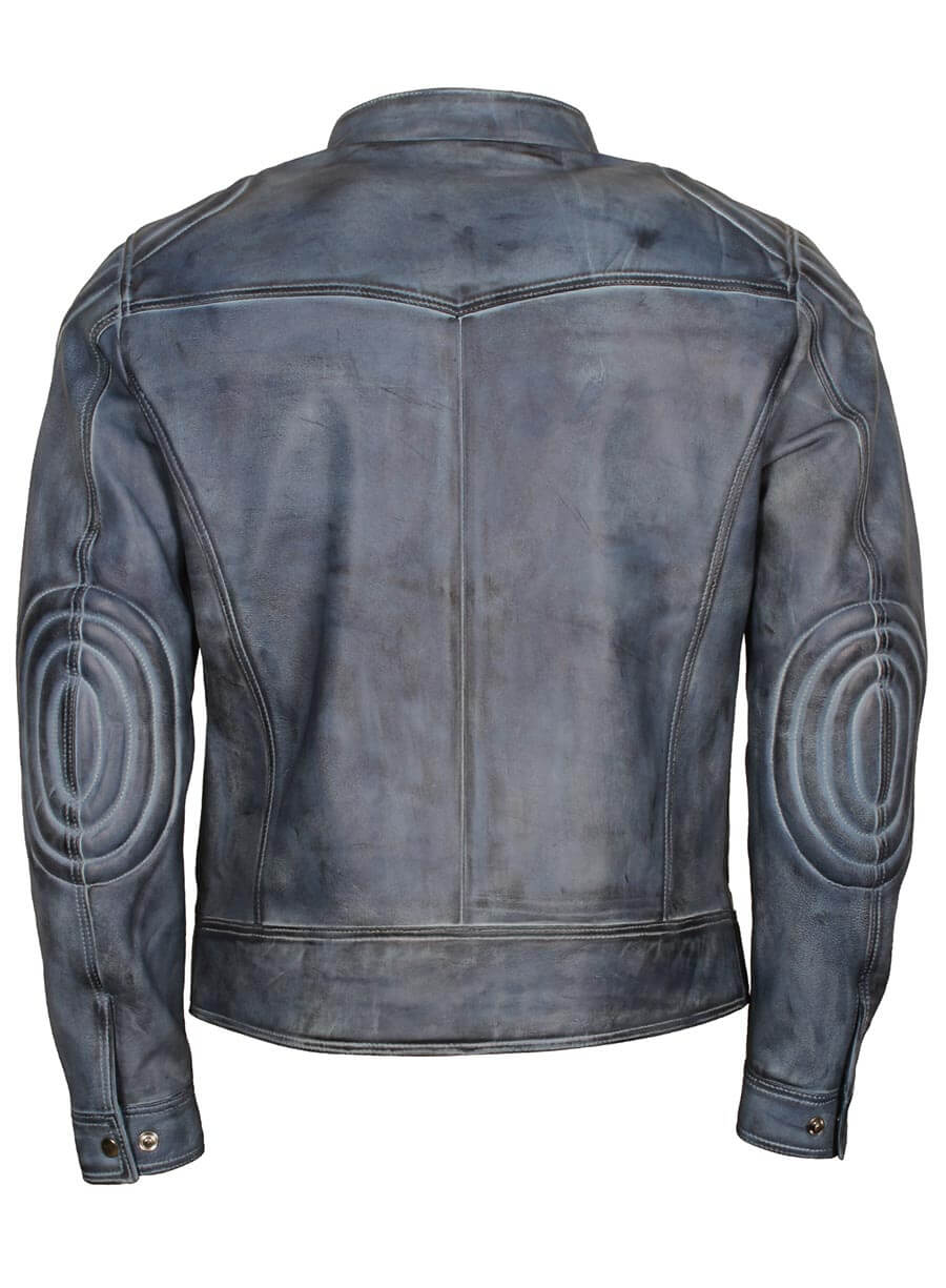 Blue Waxed Motorcycle Leather Jacket
