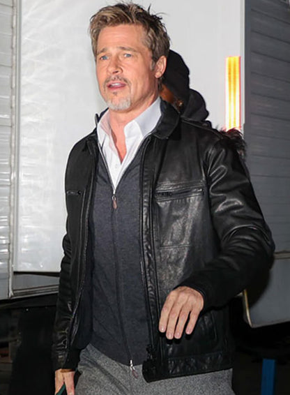 Brad Pitt Black Leather Jacket