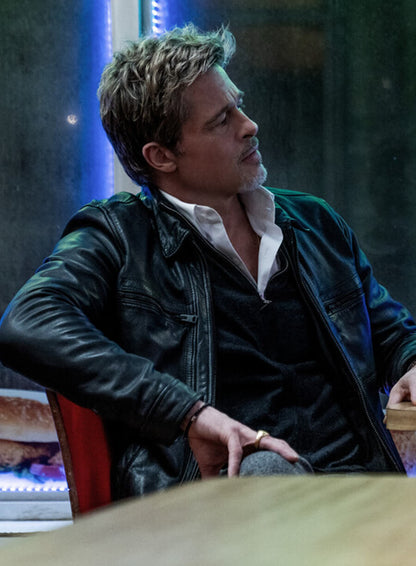 Brad Pitt Nick Wolfs 2024  Black Leather Jacket