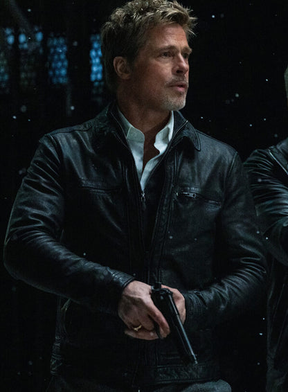 Brad Pitt Nick Wolfs 2024  Black Leather Jacket