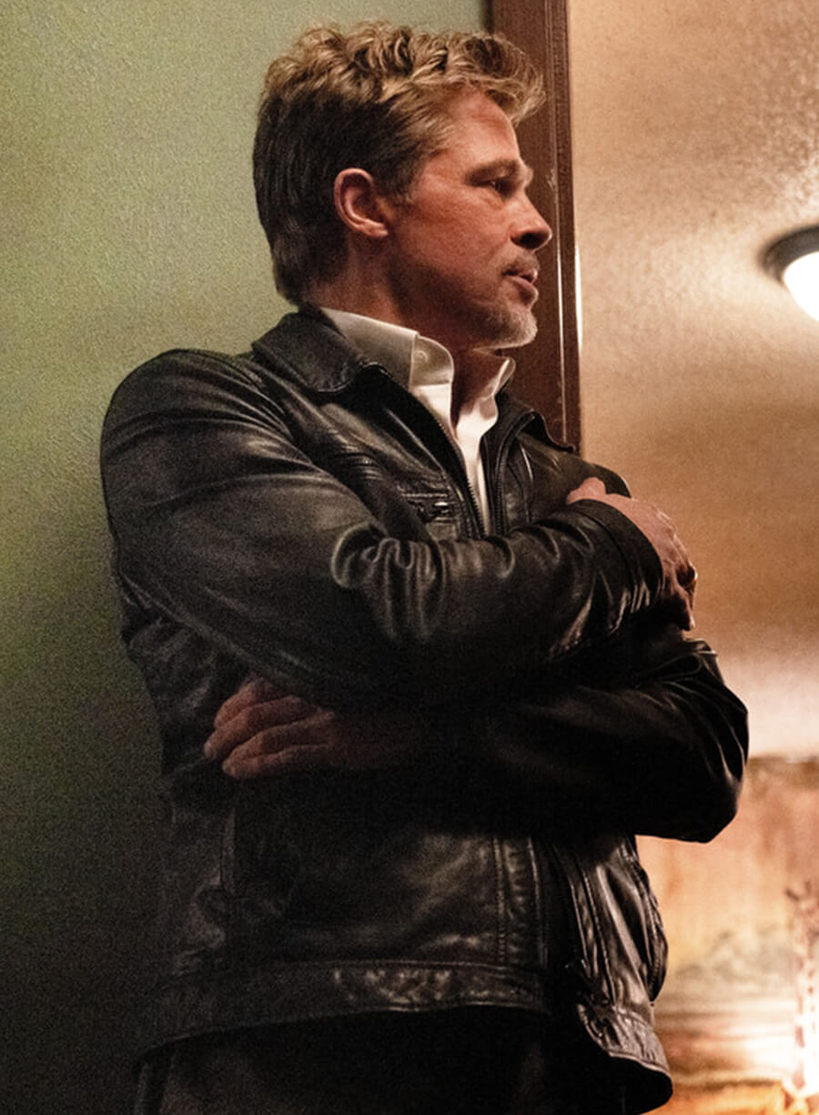 Brad Pitt Nick Wolfs 2024  Black Leather Jacket