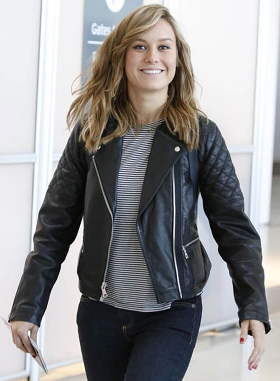 Brie Larson Black Leather Biker Jacket