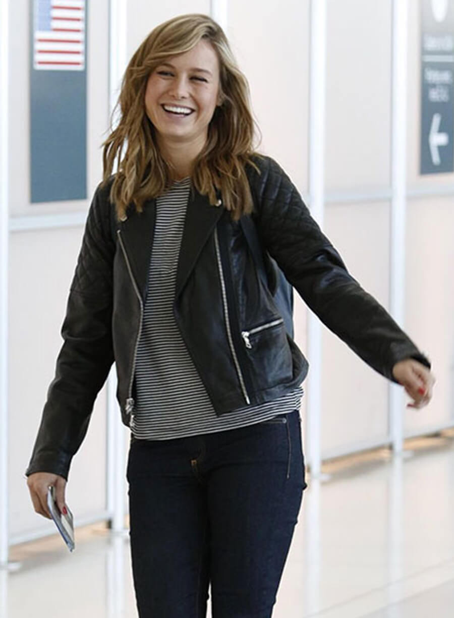 Brie Larson Black Leather Biker Jacket