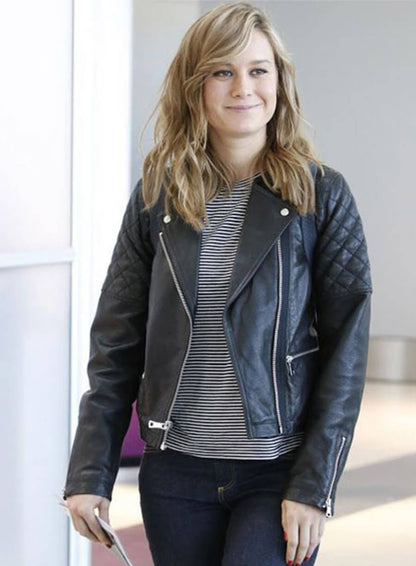 Brie Larson Black Leather Biker Jacket