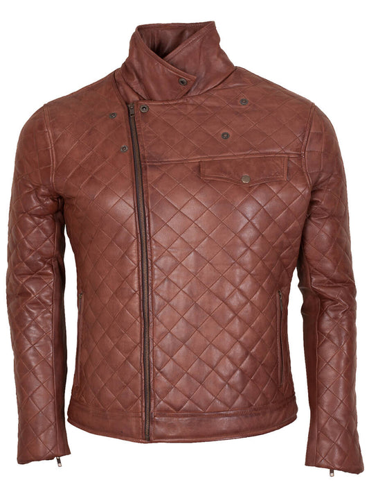 Brown Diamond Quilted Leather Jacket