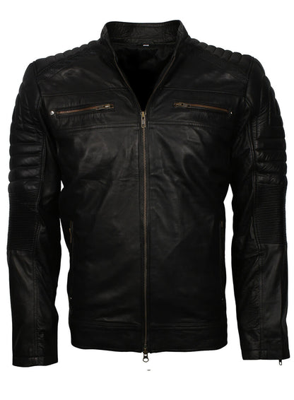 Cafe Racer Black Mens Leather Jacket