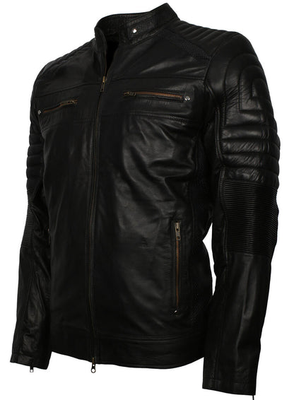 Cafe Racer Black Mens Leather Jacket