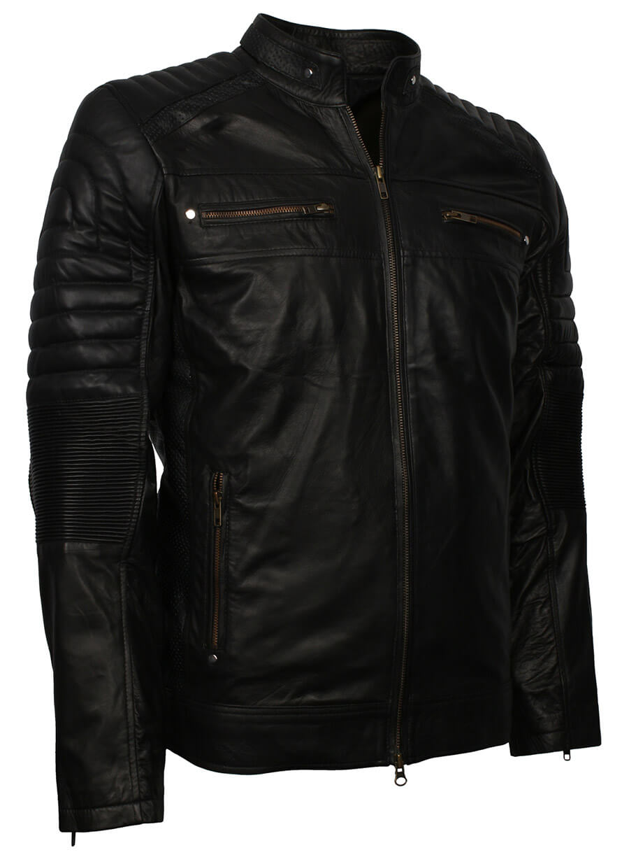 Cafe Racer Black Mens Leather Jacket