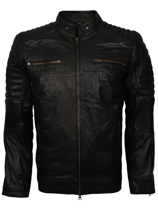 Cafe Racer Black Mens Leather Jacket