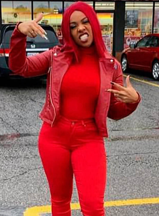 Cardi B Red Leather Jacket