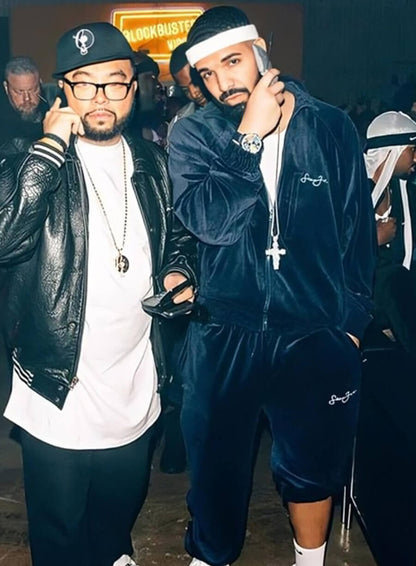 Champagne Papi Drake Blue Velvet Tracksuit