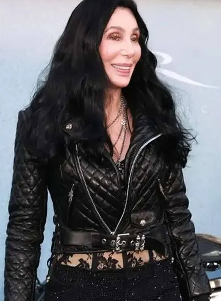 Cher The Bikeriders Black Leather Quilted Jacket