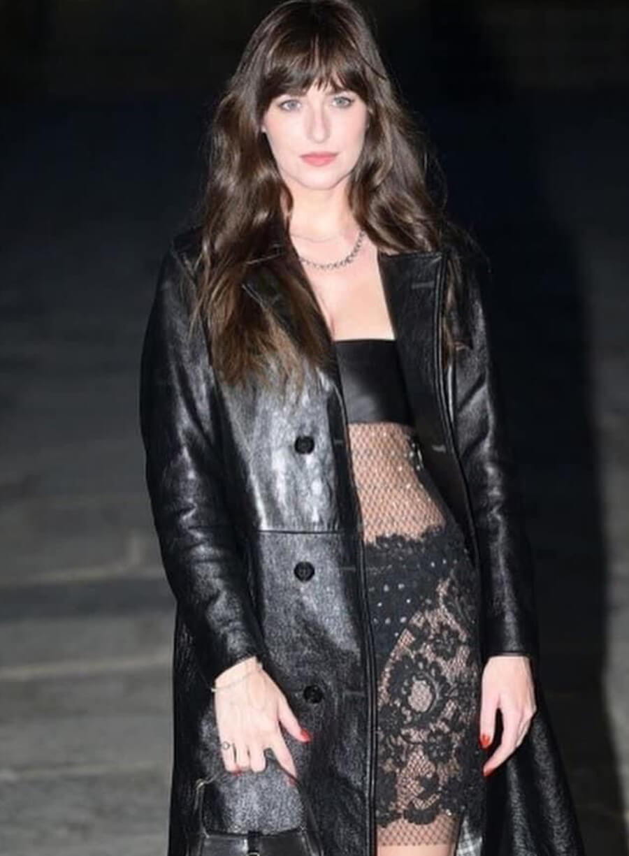 Dakota Johnson Black Leather Coat