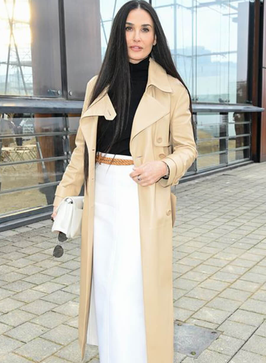 Demi Moore Cream Leather Coat