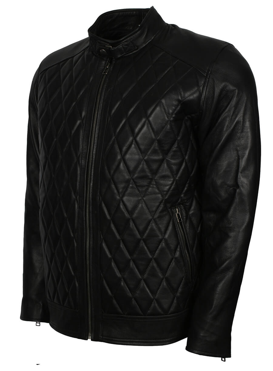 Diamond Quilted Men Fashion Leather Jacket