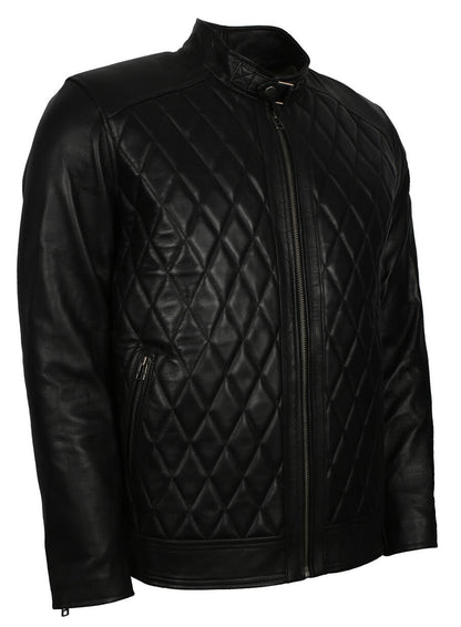 Diamond Quilted Men Fashion Leather Jacket