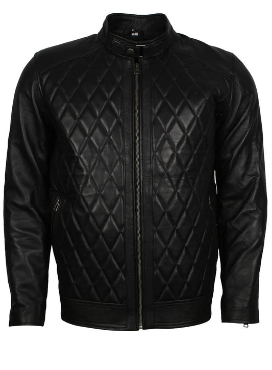Diamond Quilted Men Fashion Leather Jacket