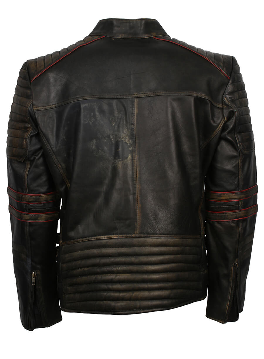 Distressed quilted Retro Biker Jacket