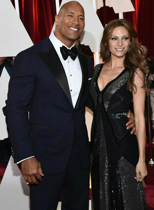 Dwayne Johnson navy Blue Velvet Suit