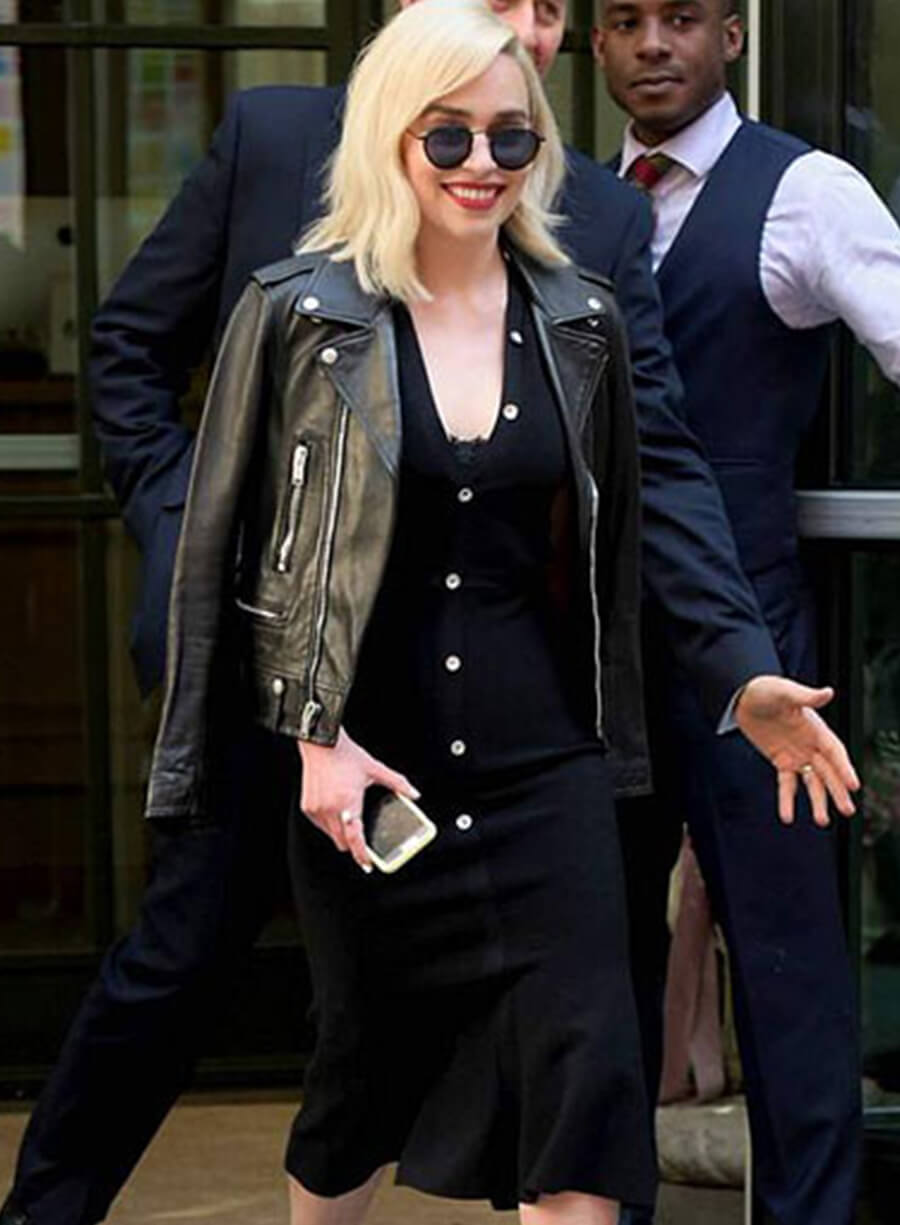 Emilia Clarke Black Leather Jacket