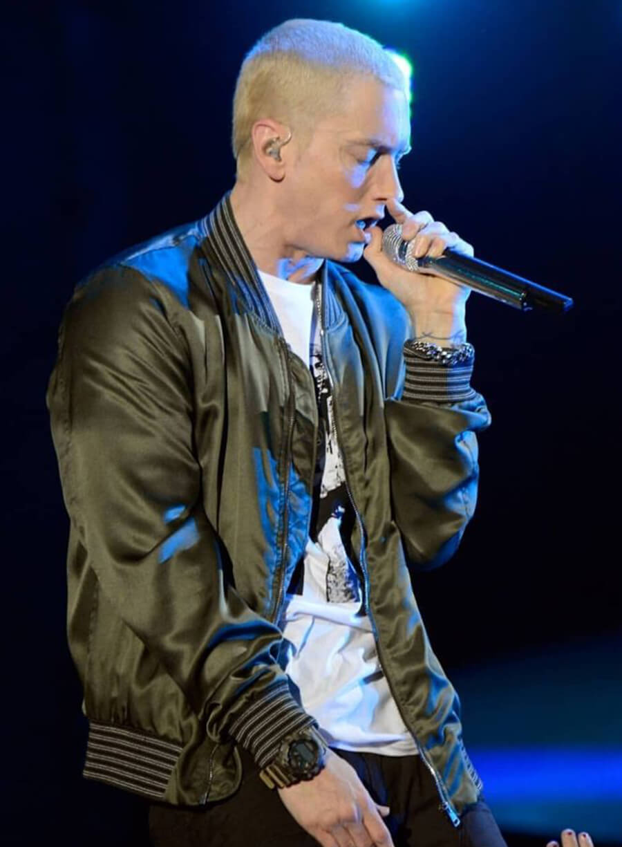 Eminem Green Leather Bomber Jacket