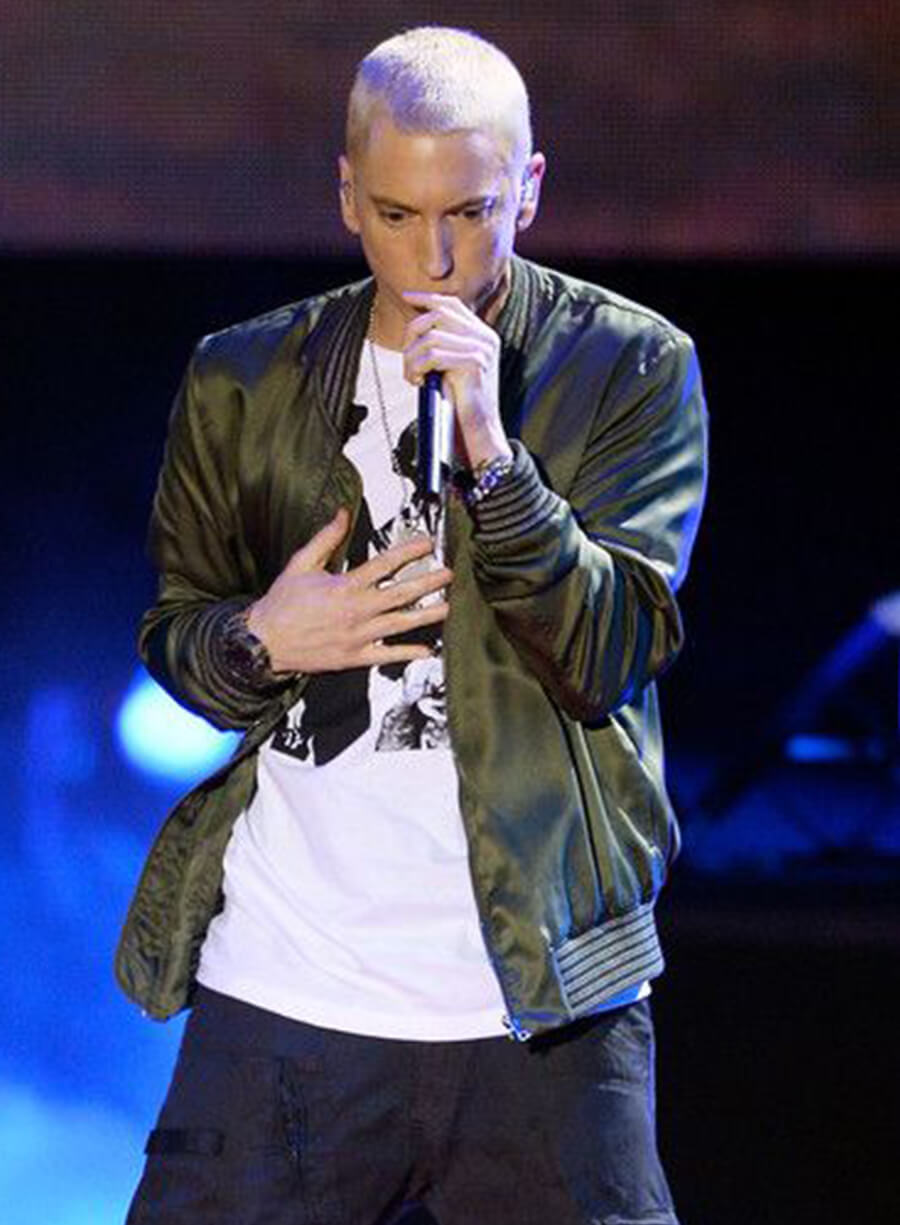 Eminem Green Leather Bomber Jacket