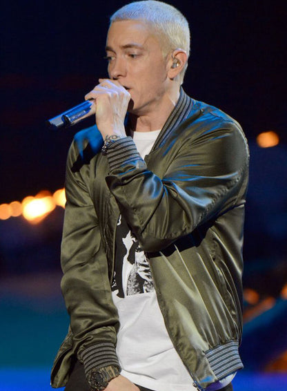 Eminem Green Leather Bomber Jacket