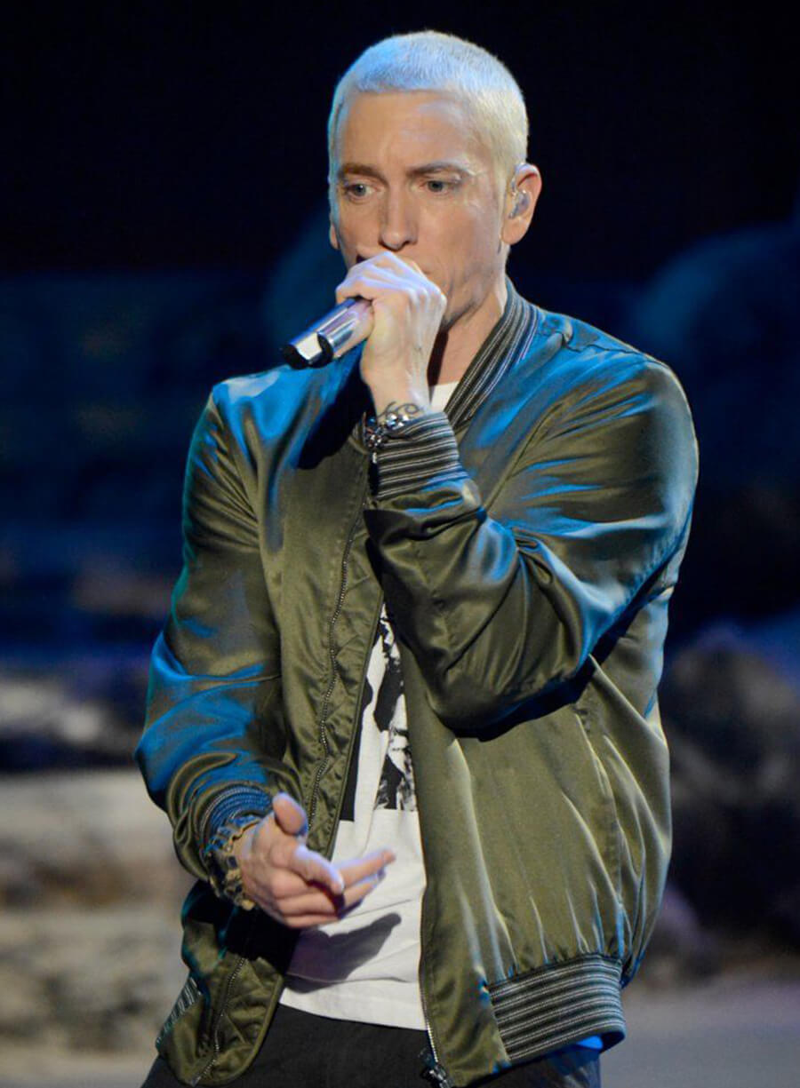 Eminem Green Leather Bomber Jacket