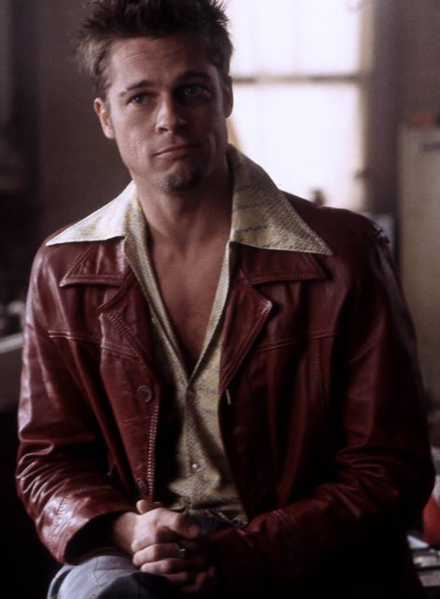 FC 1999 Brad Pitt Maroon Leather Jacket