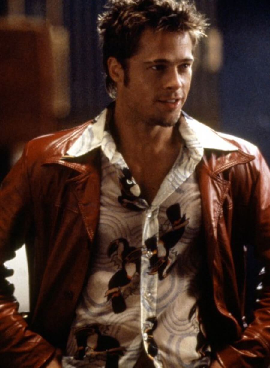 FC 1999 Brad Pitt Maroon Leather Jacket