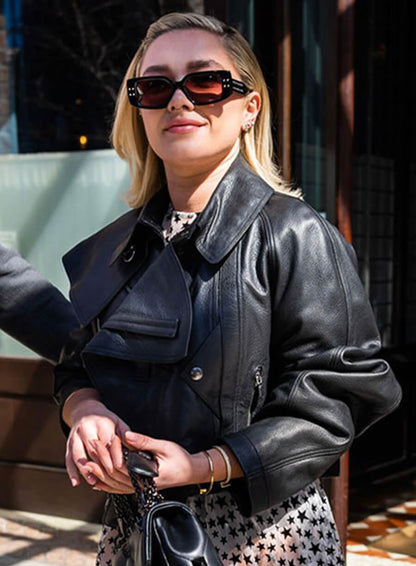 Florence Pugh Black Leather Jacket