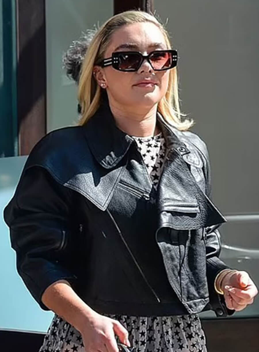 Florence Pugh Black Leather Jacket