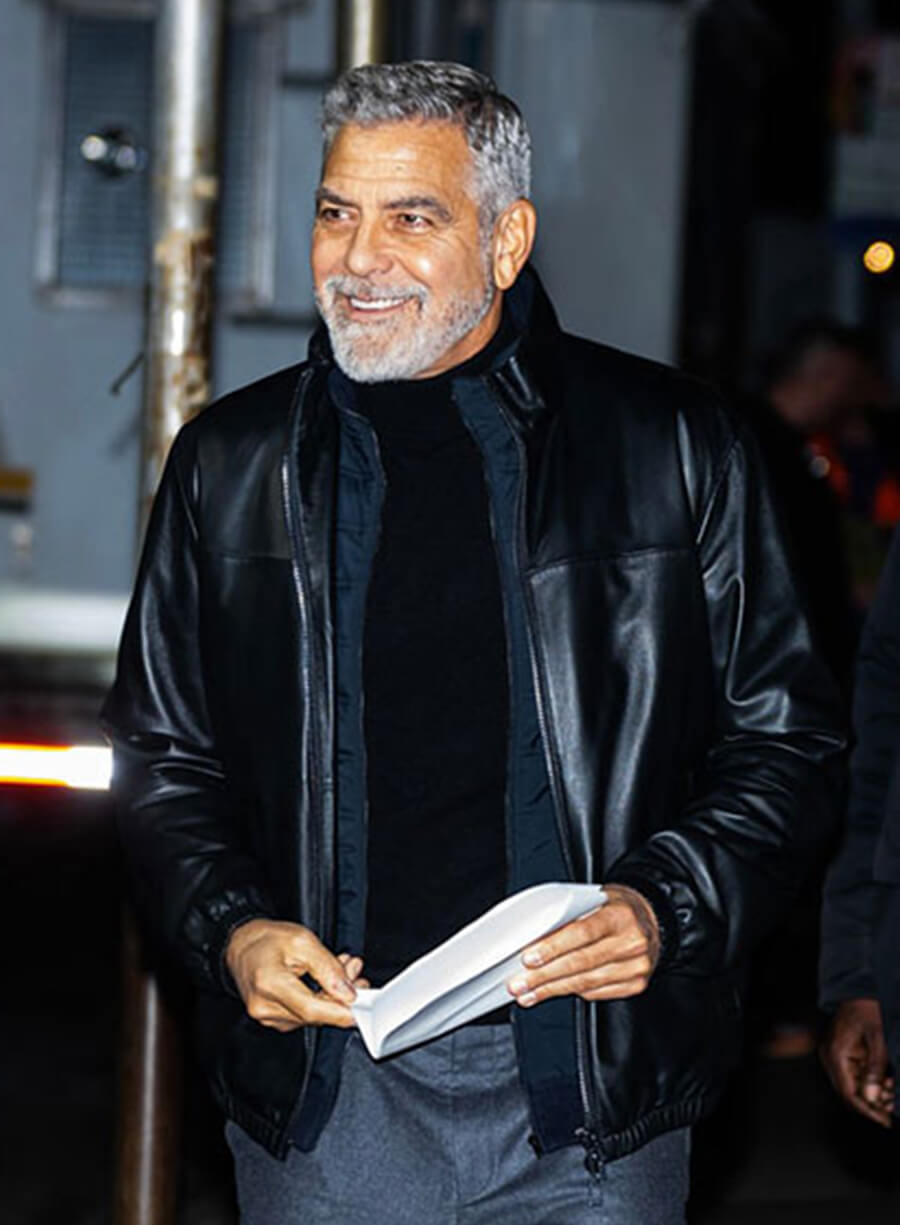 George Clooney Black Leather Jacket