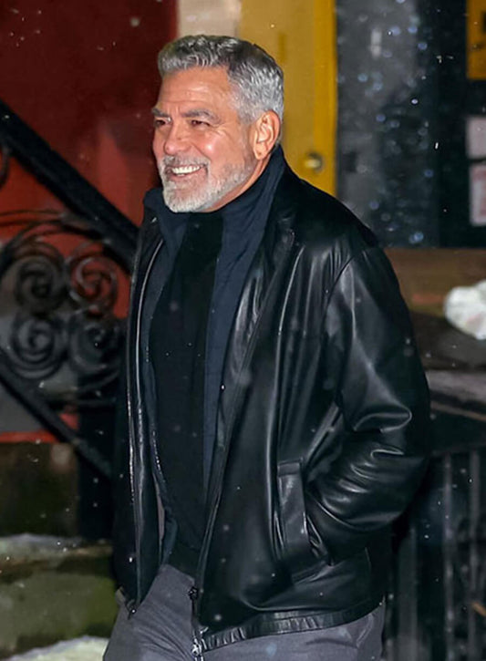 George Clooney Black Leather Jacket