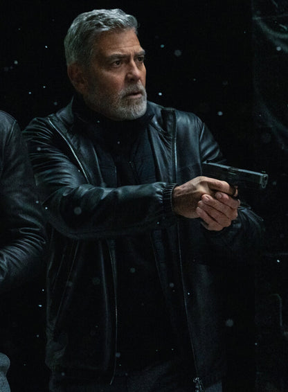 George Clooney Jack Wolfs 2024 Black Leather Jacket