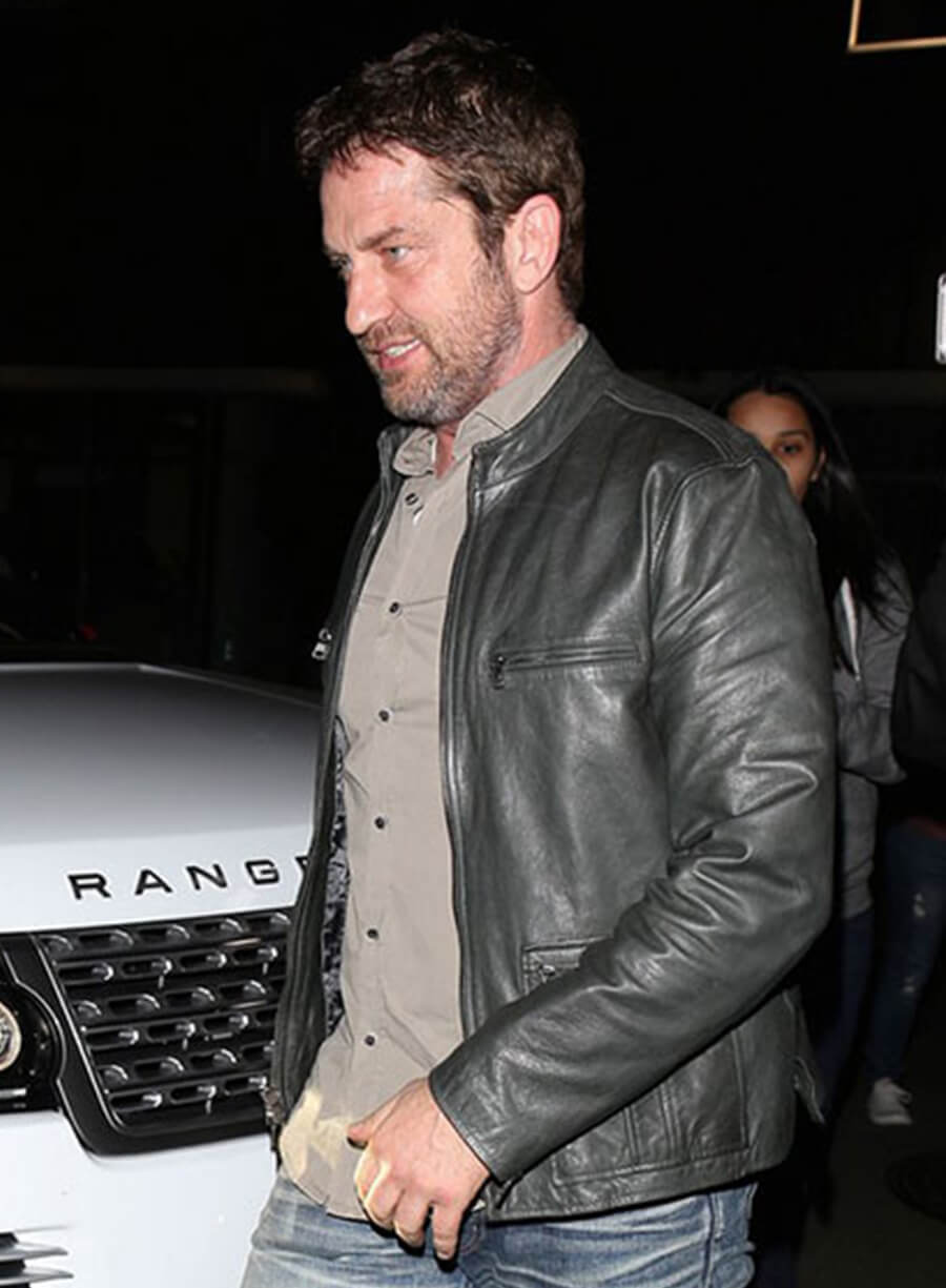 Gerard Butler Black Leather Jacket