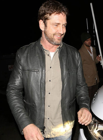 Gerard Butler Black Leather Jacket